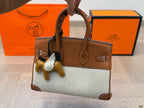 Hermès Birkin 25 in Canvas & Gold Togo Leather