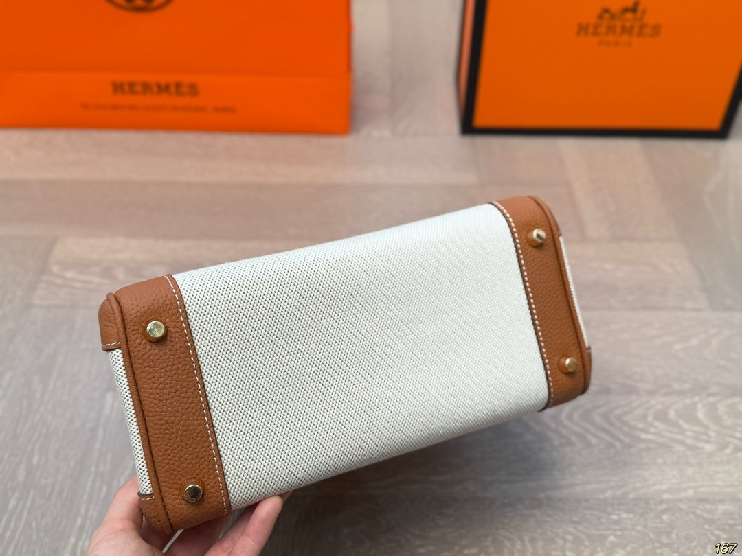 Hermès Birkin 25 in Canvas & Gold Togo Leather