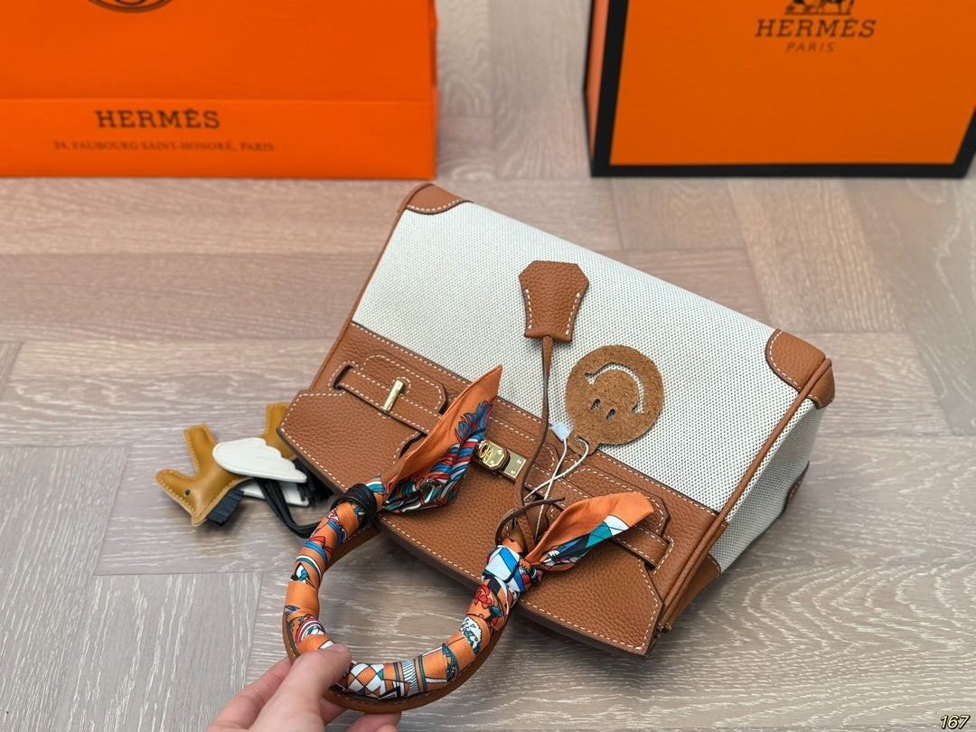 Hermès Birkin 25 in Canvas & Gold Togo Leather