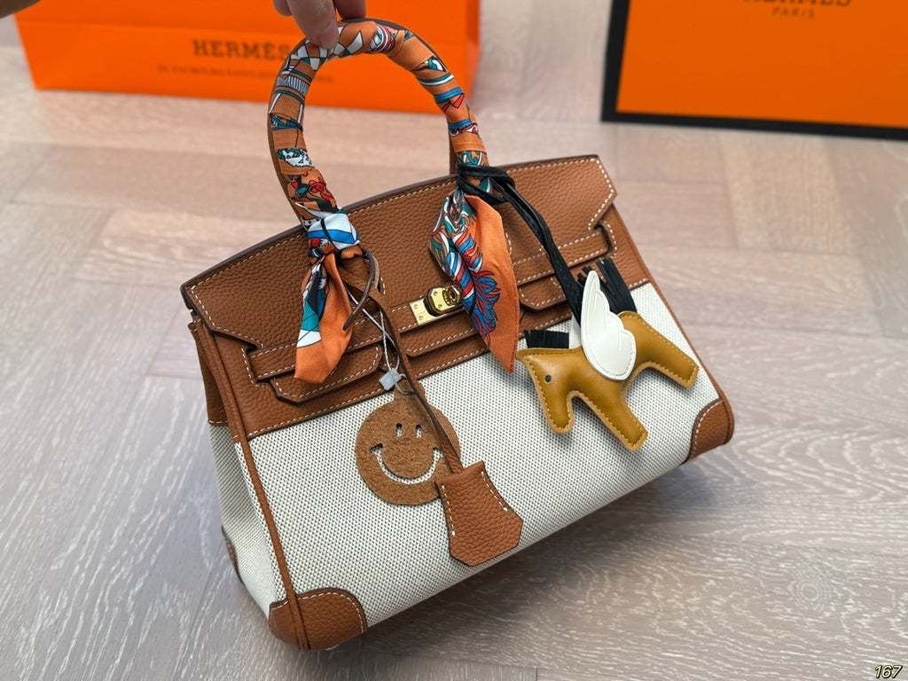 Hermès Birkin 25 in Canvas & Gold Togo Leather