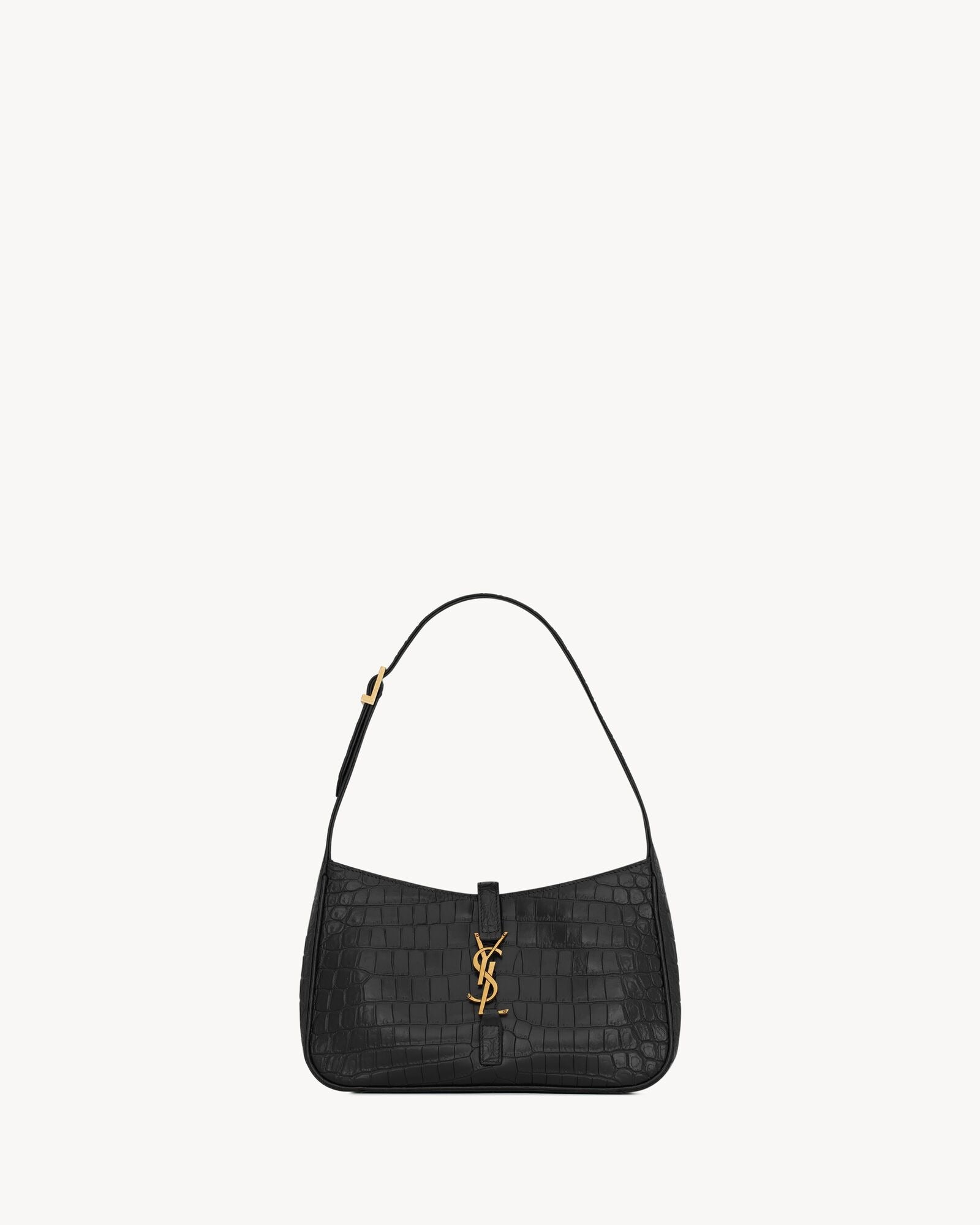 YSL LE 5 À 7 Hobo Bag in Crocodile-Embossed Shiny Leather