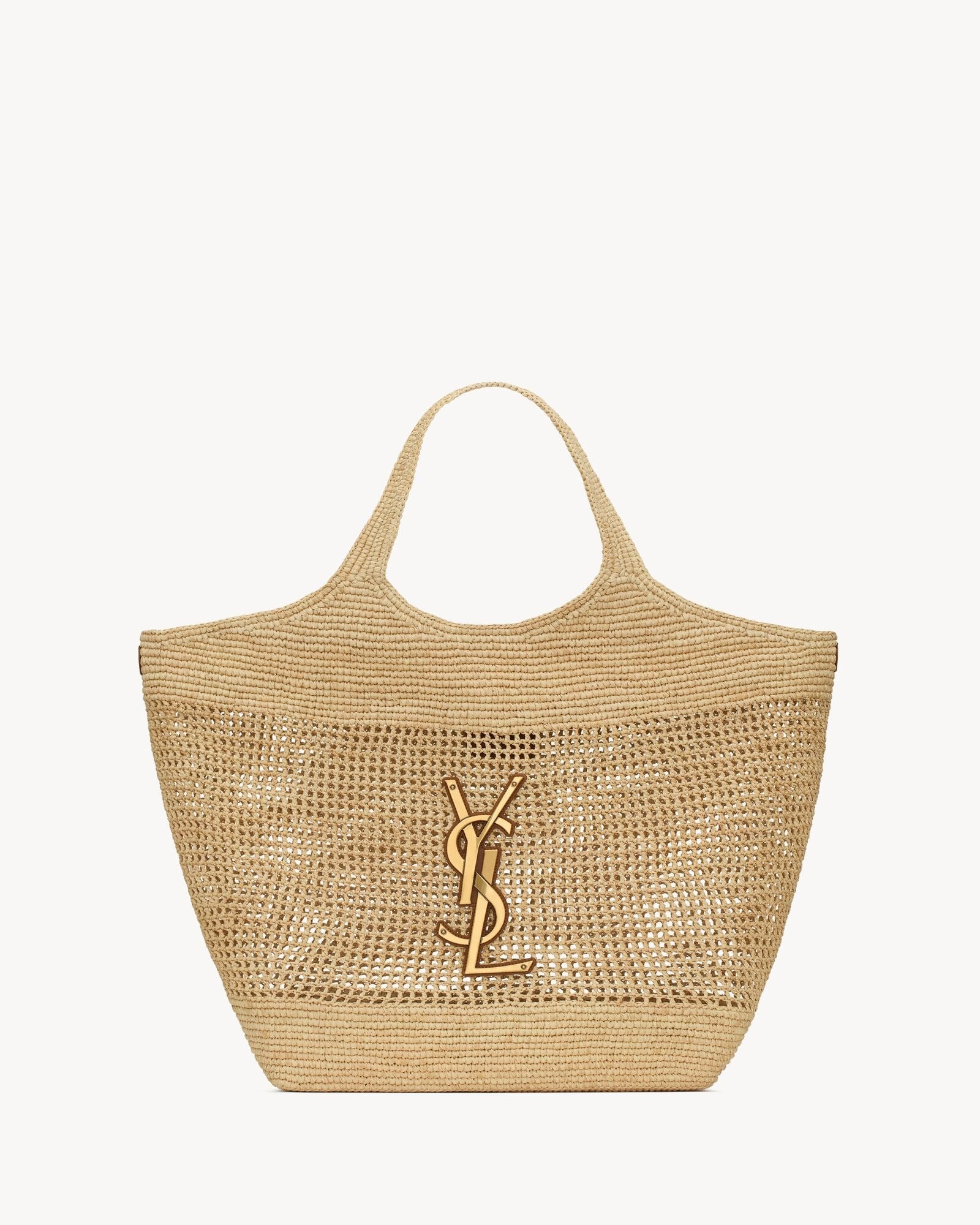 YSL ICARE crocheted raffia oversized shopping bag